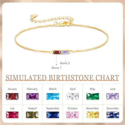 Personalized Birthstone Bracelet for Women – 925 Sterling Silver Adjustable Family Mothers Day Bracelet with Birthstones, Mothers Day, Christmas,Birthday Gift for Mom, Grandma, Wife, Bridesmaid - color: 2 Birthstones