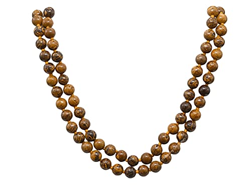Amazing Gemstone Mariyam Jasper Mala Beads - 108 Prayer Beads for Meditation and Mindfulness Practice, Handcrafted Mala Beads with Natural Gemstones for Spiritual Healing and Relaxation (Knotted) - color: Mariyam Calligraphy Jasper, style: Knotted