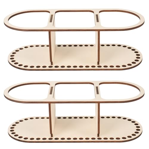 2pcs 9mm Hole Crochet Organizer Basket Base, HSSZXFR Oval Shape Wooden Basket Bottom with Divider and Lid, Three-Compartment Design, 30x15cm/11.8"x5.9", for DIY Basket Weaving Craft Making Supplies
