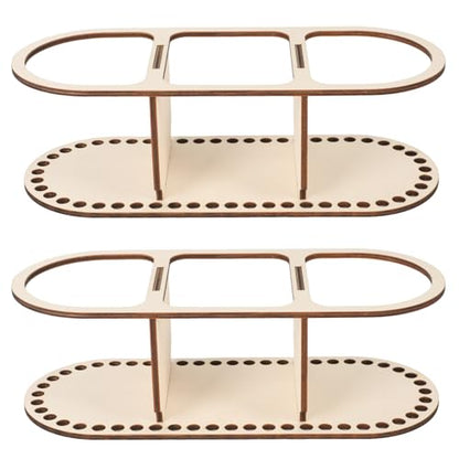 2pcs 9mm Hole Crochet Organizer Basket Base, HSSZXFR Oval Shape Wooden Basket Bottom with Divider and Lid, Three-Compartment Design, 30x15cm/11.8"x5.9", for DIY Basket Weaving Craft Making Supplies