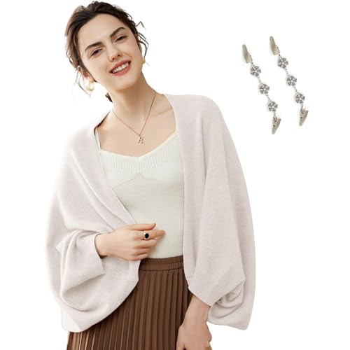 Fuxiqar Wrap Sweater for Women Warm Shawl Blanket Scarf with Sleeves Poncho Pashmina Shall with Two Shawl Clips - color: White