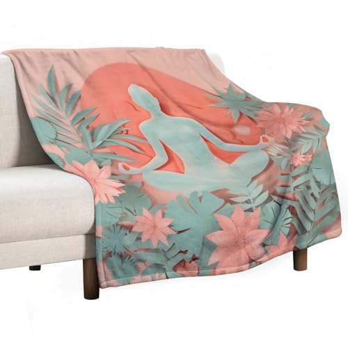 Funny Yoga Silhouette Throw Blanket, Soft Cozy Warm Flannel Meditation Flower Botanical Leaf Blanket for Couch Sofa Bed, 30"x40" - color: Funny Yoga Silhouette, size: 30"x40"