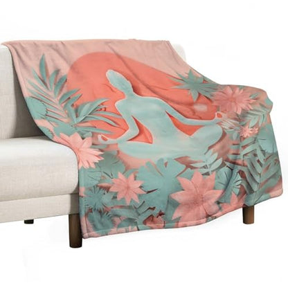 Funny Yoga Silhouette Throw Blanket, Soft Cozy Warm Flannel Meditation Flower Botanical Leaf Blanket for Couch Sofa Bed, 30"x40" - color: Funny Yoga Silhouette, size: 30"x40"