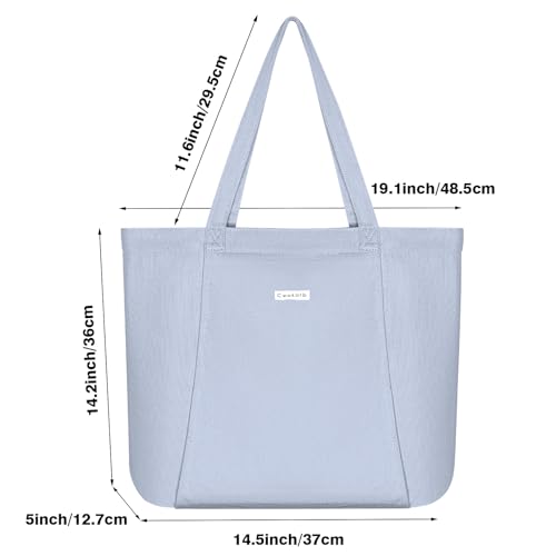 Yoga Mat Bag for Women, 100% Cotton Canvas Tote with Wet/Dry Pocket, Bottle Holder and Inner Zipper Pocket, 25L Carrier for Pilates and Travel - color: Light blue