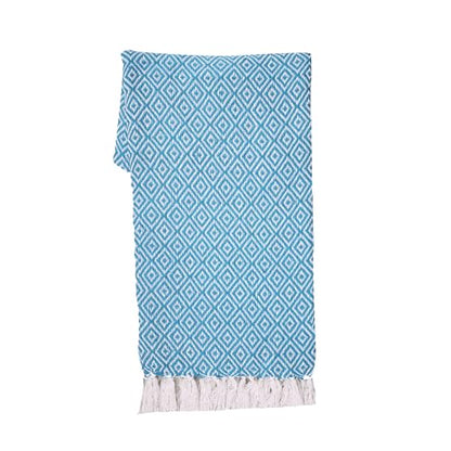 RAJRANG Throw Blanket Cotton with Tassel - 50x60 Inches Soft 100% Cotton Boho Decorative Farmhouse Throw for Bed Sofa Chairs and Couch Caribbean Sea Blue