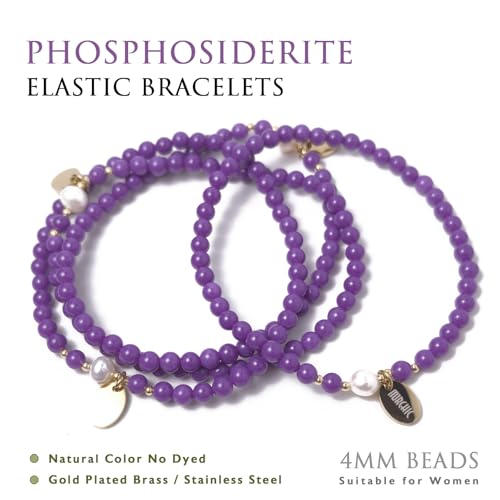 Morchic 4mm Natural Gemstone Beads Stretch Bracelet for Women, With Freshwater Pearls, Energy Gem Birthday Gift for Her 7.2” - color: Phosphosiderite