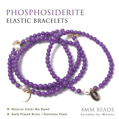 Morchic 4mm Natural Gemstone Beads Stretch Bracelet for Women, With Freshwater Pearls, Energy Gem Birthday Gift for Her 7.2” - color: Phosphosiderite