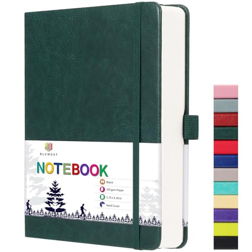 Blank Paper Notebook - 280 Pages A5 Blank Journal Notebook with 100gsm Thick Blank Paper, Hardcover, PU Leather, 5.75'' × 8.38''-Dark Green - color: Dark Green, size: A5-Blank