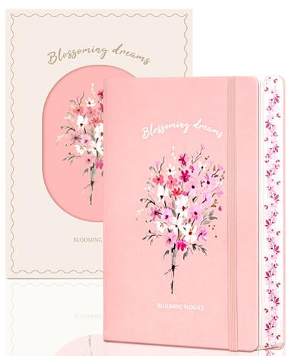 MINICAGIE Lined Journal Notebook for Women Cute Leather Journals for Writing Aesthetic Floral Diary 192 Pages A5 Hardcover Journaling Notebooks with Pen Loop (Pink) - color: Pink