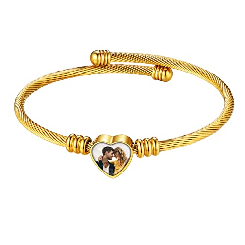 U7 Unisex Simple Cuff Bracelet 18K Real Gold Platinum Plated Fine Bracelets Fashion Jewelry Open Bangle Cuff Bracelets, Twisted or Heart Style - color: K.Heart photo-gold