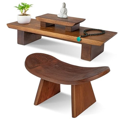 Meditation Altar Table and Meditation Ergonomic Kneeling Bench Bundle - Made of Strong and Durable Mango Wood