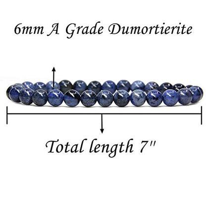 Angelstones Handmade Natural Healing Gemstone 6mm Round Beads Stretch Crystal Bracelet 7 Inch Unisex - color: Dumortierite