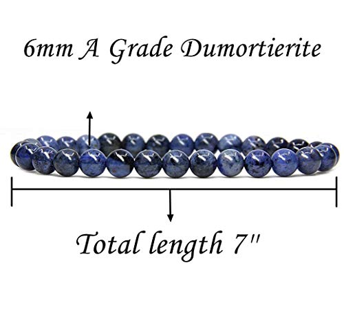Angelstones Handmade Natural Healing Gemstone 6mm Round Beads Stretch Crystal Bracelet 7 Inch Unisex - color: Dumortierite