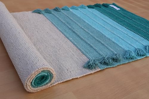 Jaipur art & Rugs Cotton Yoga Mat - Eco-Friendly Hand-Woven Rug - Non Slip & Thick (24”x72”x5mm) for Everyday Fitness at Home - Comfortable Extra-Long - color: Green-White