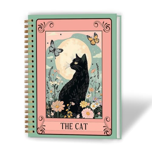 XUNLURY Black Cat Floral Moon Butterfly Notebook, Witchy Tarot the Cat Journal, Mystical Celestial Botanical Journal, Boho Witchy Aesthetic Hardcover Spiral Notebook, 5.5x8.3 Inch - color: Color_8