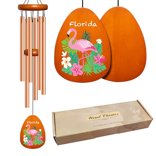 Gifts for Mom, Florida Flamingo 25.5" Wind Chimes for Outside, Florida Souvenir Windchimes Outdoors, Tropical Outdoor Wind Chime for Patio, Yard, and Home Decor - size: Florida (Garden)