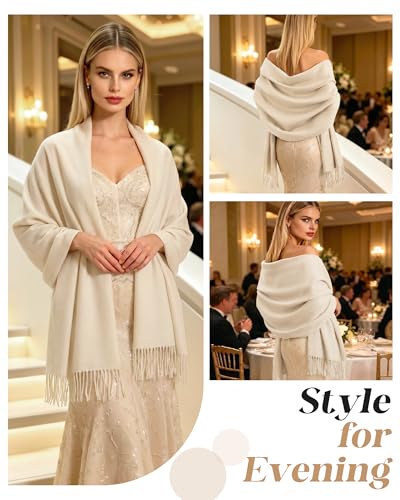 Winter Scarf for Women Pashmina Shawls and Wraps for Evening Dresses Wedding Party Bridesmaid Warm Long Scarves Shawl - color: A-beige