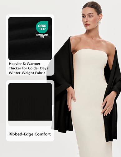 PULI Women's Pashmina Shawl Wraps for Evening Dress Large Scarf Blanket Long Wedding Bridal Winter Warm Shoulder Wrap - color: Black