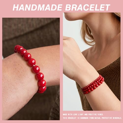 4pcs Beaded Bracelets for Women,Natural Healing Crystal Gemstones Bracelet,Anxiety Stress Relief Bracelet Handmade purple Jewelry Gifts for Women - color: Red agate