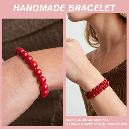4pcs Beaded Bracelets for Women,Natural Healing Crystal Gemstones Bracelet,Anxiety Stress Relief Bracelet Handmade purple Jewelry Gifts for Women - color: Red agate