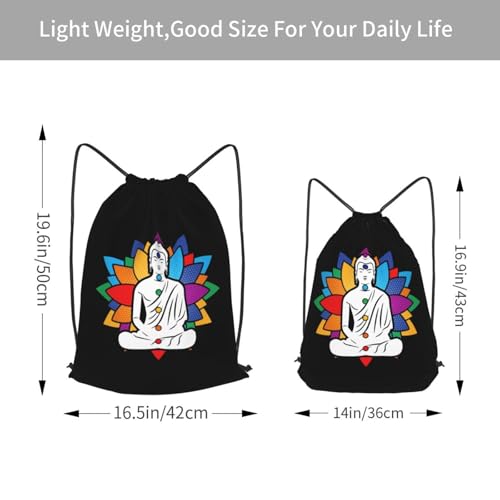 Buddha Chakra Meditation Drawstring Backpack Bag Sport Gym Sackpack for Men Women (Black) - size: Medium 19.6x16.5in