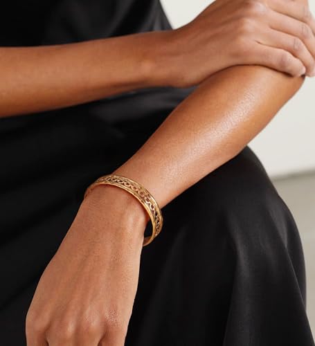 18K Gold Plated Open Cuff Bangle for Women Statement Brushed/Hammered/Textured Bracelet Layering Jewelry Love Gift for Her - style: Hard Oval Chain Bangle