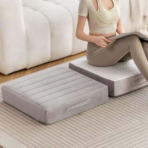 22 inch Floor Pillow for Adults and Kids - Meditation Cushions and Yoga Cushion for Floor Sitting Mattress Reversible (Cool & Warm) - Ideal for Living Room and Outdoor Use (1, Light Gray)