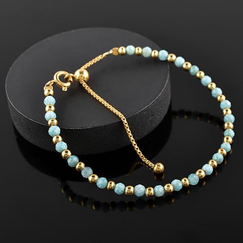 InfinityGemsArt Bracelets For Women Birthstone Jewelry Micro Beads Beaded Stone Bolo Single Slider Crystals Gemstones 14K Gold Plated Adjustable Chain, best Gifts For Her.