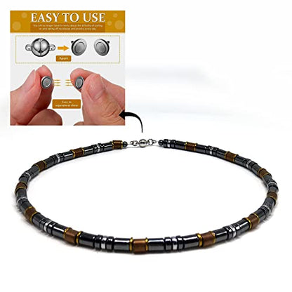 Healing Stress Anxiety Meditation Grounding Energy Gemstone Necklace Series - color: Black & Bronze Hematite -6 mm- Stone Tube Beads