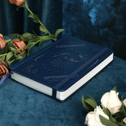 TIEFOSSI Lined Journal Notebook for Women Men, Leather Journal with Pen, A5 Evil Eye Hardcover Notebook for Work, Journaling, Travel & School, 100 GSM Thick Paper, 320 Numbered Pages, 6.2 x 8.3 in - color: Navy