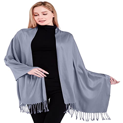 CJ Apparel Solid Color Tassels Design Nepalese Shawl Scarf Wrap Stole Throw Head Wrap Pashmina Gift Hand Made in Nepal New - color: Grey