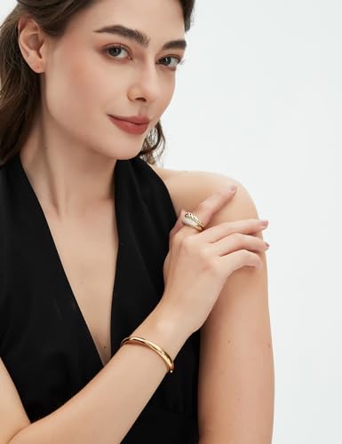 COBI Minimalist Stainless Steel Bracelet, Polished Chunky Open Bangle,Twisted Rope Cuff Bracelet, Durable Hypoallergenic Stackable Jewelry 5.6/5.7/5.9 Inch - style: Thin Bangle - Gold