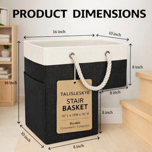 Stair basket,Foldable staircase baskets,Step stairs storage baskets with handle,1pcs black - color: black