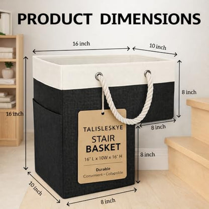 Stair basket,Foldable staircase baskets,Step stairs storage baskets with handle,1pcs black - color: black