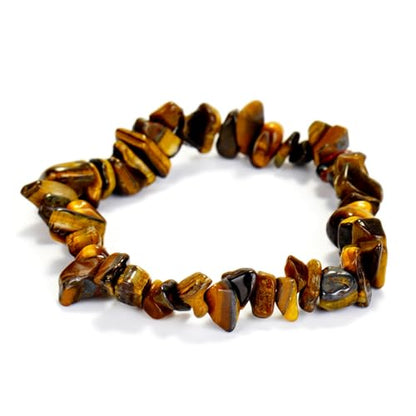 Bracelets for Men & Women - Natural Gemstone Raw Beads Stretch Bracelet, Irregular Chips Healing Crystal Jewelry. Anxiety Relief for Stress & Negative Energy Protection. - color: Yellow Tiger Eye