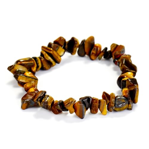 Bracelets for Men & Women - Natural Gemstone Raw Beads Stretch Bracelet, Irregular Chips Healing Crystal Jewelry. Anxiety Relief for Stress & Negative Energy Protection. - color: Yellow Tiger Eye