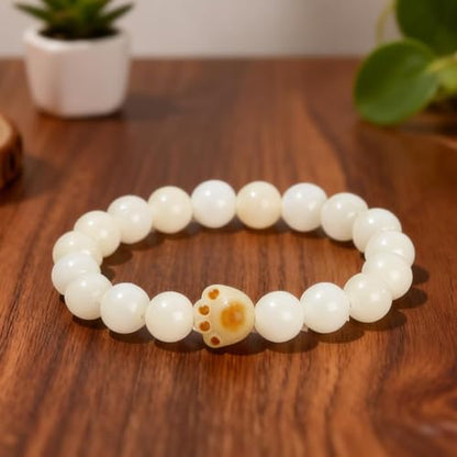 Bodhi Fidget Bracelet Anxiety Relief Items Bodhi Seed Beads, Elastic Wristband Meditation Yoga Mindfulness Worry Beads, Birthday Gift for Her for Women, White Dot Print Stackable Jewelry - color: A2:Cat Paw Bracelet