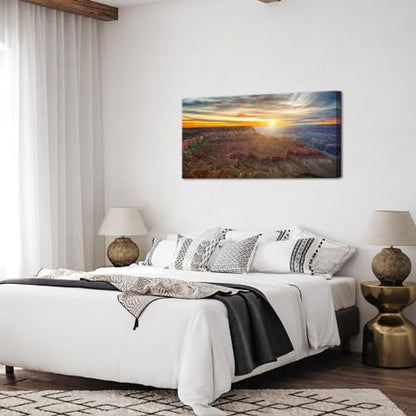 LevvArts National Park Canvas Wall Art Beautiful Sunset at Grand Canyon Arizona USA Scenery Picture Print on Canvas Modern Home Living Room Decor Art Stretched and Framed 24x48