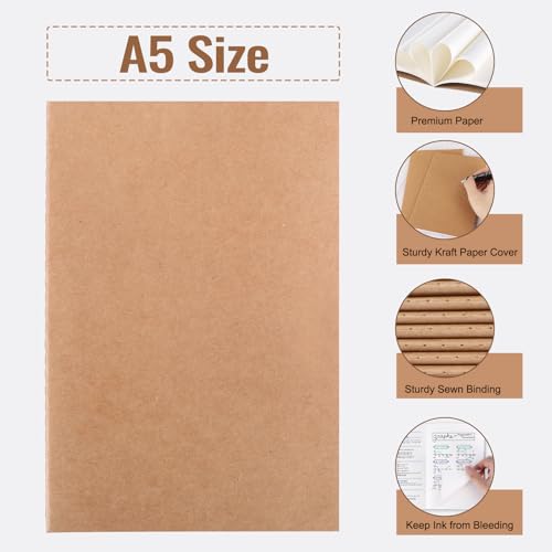 EOOUT 100pcs A5 Blank Kraft Notebooks, Journals in Bulk, Sketchbooks Bulk for Kids, 60 Pages, 80GSM, 8.3 X 5.5 Inch, Travel Journal Set, Travelers, Students and Office - style: Blank-100pack