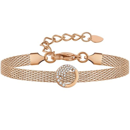 Mesh Link Gold Bracelet for Women 14K Gold Plated Clip Beads Dainty Bracelets Gift for Women - style: RoseGold-Wave