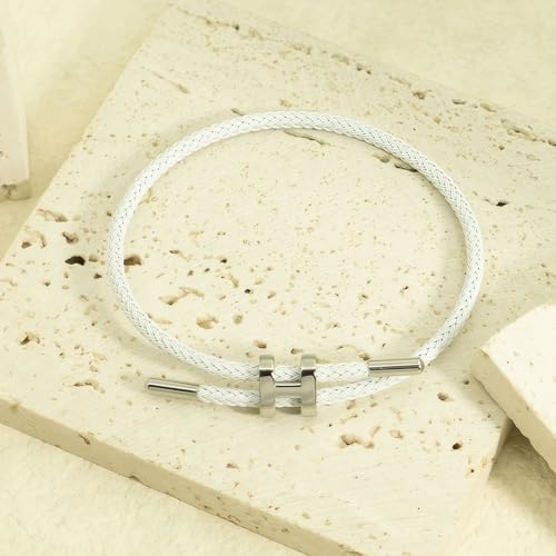 OSIRIDEH2 Bracelet with Adjustable Design Polished H Shape Buckle, Bracelets for Women, 18k Gold-plated Buckle Design Titanium Steel Wire Rope Women's Gift Jewelry - color: White Silver