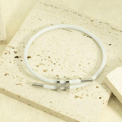 OSIRIDEH2 Bracelet with Adjustable Design Polished H Shape Buckle, Bracelets for Women, 18k Gold-plated Buckle Design Titanium Steel Wire Rope Women's Gift Jewelry - color: White Silver