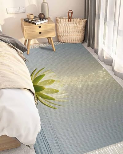 Zen Meditation Lotus Floral Washable Rugs for Living Room, Area Rug for Bedroom, Green Floral Modern Art 3x5 Feet Woven Area Carpet with Tassels, Throw Carpet Rug for Bedside - size: 3x5FT