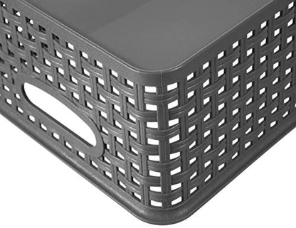 Weave Plastic Storage Basket 6-Pack, Woven Grey Baskets Bins for Organizing Bathroom, Kitchen and Office
