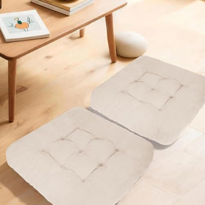 Meditation Floor Pillow Set of 2, Square Large Pillows Seating for Adults, Tufted Corduroy Cushion for Tatami Living Room, 22x22 Inch FP-Beige