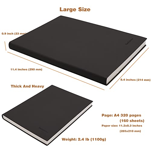 Large Blank Notebook Journal for Writing Drawing, Soft Faux Leather Cover, 100GSM Papers, 320 Pages, A4 8.4x11.4 inches Sketch Book (Black, Plain) - color: Black, Plain