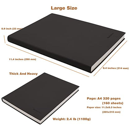 Large Blank Notebook Journal for Writing Drawing, Soft Faux Leather Cover, 100GSM Papers, 320 Pages, A4 8.4x11.4 inches Sketch Book (Black, Plain) - color: Black, Plain