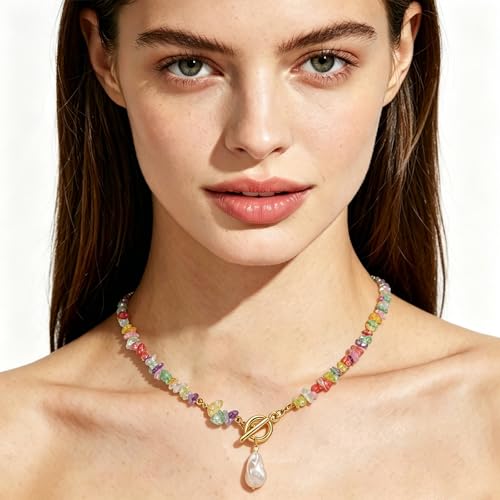 Handmade Natural stones Necklaces Charm Colorful Chakra Healing Crystal Pendant Necklaces Natural Stone Anxiety Relief Reiki Neckalces - color: Pearl pendant