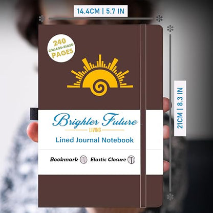 Lined Journal Notebook - A5 Hardcover Faux Leather Journals | - Journaling Notebook for Women Men | 240 Pages Ruled Notebooks Writing Travel Business Work Journal | Great Gift for Graduates and Teachers (Brown)