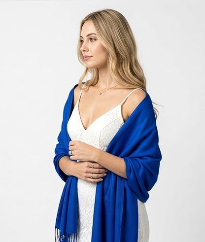Achillea Lightweight Pashmina Scarf for Women – Soft Silky Shawl Wrap for Evening Dresses, Bridesmaids & Everyday Wear - color: Royal Blue